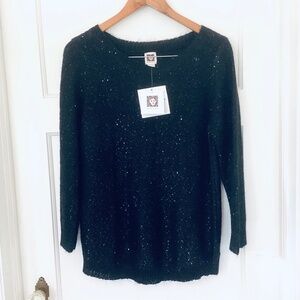 ANNE KLEIN PULLOVER FINE KNIT SEQUINED SOLID BLACK SWEATER SIZE L NWT
